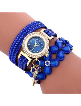 uhren damen Kolylong® Damen exquisite Armbanduhr Fashional elegant Diamond Leder Armband Quartz Uhr (Blau)