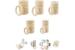 QINERSAW 100 PCS Anneaux en Bois Naturel 3.5cm 4cm 4.5cm 5cm 5.5cm Anneau Bois Naturel Non Traité Anneaux en Bois Macramé Anneau en Bois Cercle Anneau Bois pour Loisir Créatif, Artisanat, Décoration