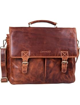 STILORD 'Georg' Aktentasche Leder Vintage Dokumententasche Lehrertasche Business Büro für große Aktenordner 15,6...