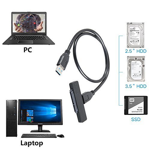 Bytan USB 3.0 auf SATA Adapter Konverter,SSD Adapter Konverter mit 90cm Stromkabel für 2,5 / 3,5 Zoll SATA SSD HDD Festplatten Laufwerke inkl.12V 2A Netzteil - 5