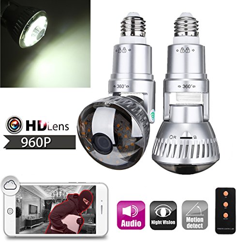 Preisvergleich Produktbild SAFETYON Überwachungskamera 3.6 mm 960P Glühbirne Überwachungskamera 90° Bewegungsmelder Wireless IP-Kamera mit Fernbedienung Für Andriod / iPhone / iPad / Notizblöcke / Notebooks / PC / Mac silver cool light
