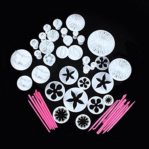 SUNJAS 47tlg Modellierwerkzeug Blume Schmetterling Ausstecher Ausstechform Stempel Glätter Torten Fondant Kuchen Marzipan Backen Stempel Set Deko