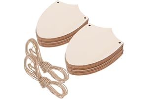 Abaodam 20pcs Wooden Shield Shapes Cutouts Blank Hanging Ornaments with Hole Wood Tags for Wedding Birthday Halloween Christmas Party Decorations