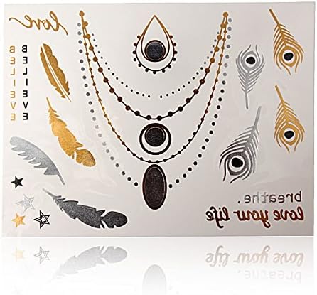 Jewellery-Peacock Feathers TATTOOS ÉPHÉMÈRES- of colours and Silver NOIR.notice in French