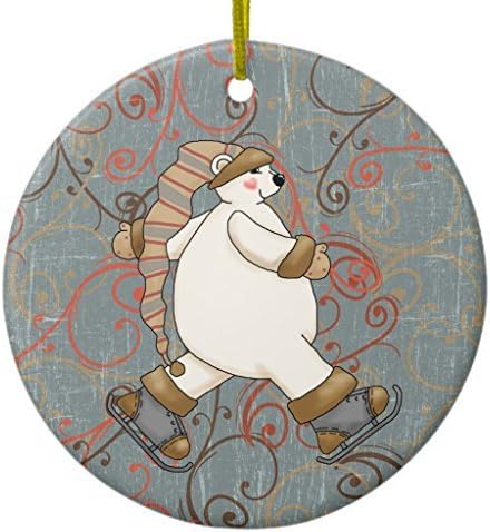 Ice Skating Polar Bear Holiday Ornament Circle