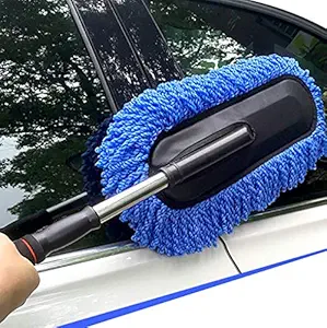 Lukzer 1 PC Microfiber Car Duster (Blue) Telescoping Extendable Interior Exterior Multipurpose Cleaning Brush for Car