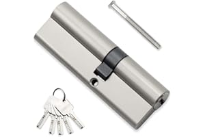 Bwintech 1 Pcs 40/60mm Euro Cilindro de latón, 100mm Key/Key cerradura de cilindro con 5 llaves horizontales de latón, Anti Picking, Anti perforación, Anti Snap, Anti Bumping, acabado níquel satinado