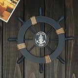 KING DO WAY Deko Holz Dampfer Steuerrad Lenkrad Haus Garten fuer Maritim Deko Wand Dekoration Dunkel Blau - 3