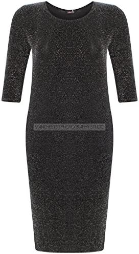 Ladies Nauvelle Plus Size Sparkles Glitter Lorex Party Bodycon Midi Dress Black 18