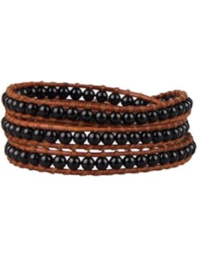 KELITCH Schwarz Onyx Rosenkranz Gebet Armband Braun Leder Armbänder