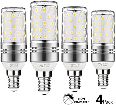 Gezee LED Silver Corn Bulbs E14 12W 4000K Daylight White 100W Incandescent Bulbs Equivalent 1200Lm, Non dimmable Small Edison Screw Candle Bulb, Candelabra Light Bulbs (4 Packs)