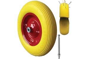 ALBE HAUS GARTEN SONNENSCHUTZ albe PU Schubkarrenrad Vollgummi 200kg pannensicher 4.80/4.00-8 Ø 390mm Achse Ersatzrad Stahlfelge Reifen Gelb (Polyurethan und Stahl)