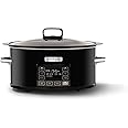 Crock-Pot TimeSelect Slow Cooker | Programmable Digital Display | 5.6 L (7+ People) | Removable Hob-Safe Bowl Sears Meat & Vegetables | Black [CSC093]