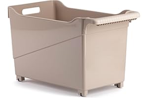 ACAN Tradineur - Carrito de plástico con Ruedas y asa - N.º 2 - Cesta Organizadora para Productos de Limpieza, Baño, Cocina - Color Marrón Topo
