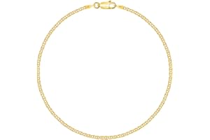 PLANETYS - Chaîne de Cheville Argent 925/1000 Plaqué Or Jaune 18 Carats Maille Marine Largeur: 1.8 mm