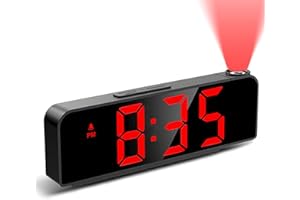 Kimroxi Projection Alarm Clock Bedside LED Digital Clock with 4 Adjustable Brightness, Snooze, Temperature, Date, Clock for Bedroom Office Home (Adapter Not Included)