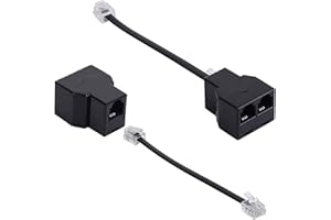 CELRIPT Adaptador de cable de línea telefónica, divisor de adaptador de teléfono negro de 2 paquetes de SHONCO, adaptador de teléfono, con divisor de enchufes RJ11 6P4C, máquina de fax, (paquete de 2)