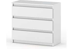 MRBLS_HOME MRBLS - Cassettiera con 3 cassetti, credenza per cassetti, stile moderno, con cassetti, per la camera da letto (bianco opaco), 80 x 71,5 x 33,5 cm (larghezza x altezza x profondità)