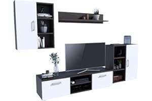 Matkam - Mobile da parete per soggiorno, moderno, con tavolo per TV, completo di mobili, wengé bianco