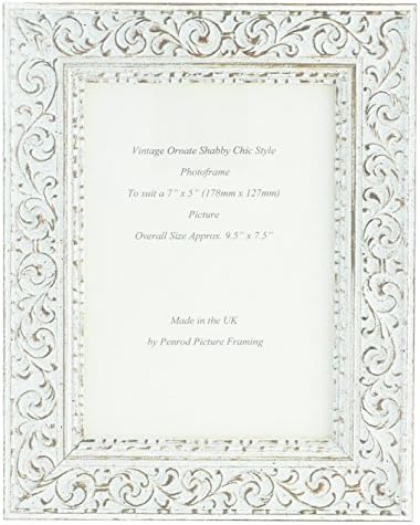 Ornate Distressed Antique White Shabby Chic Ornate Vintage Picture Frame for a 7" x 5" (178mm x 127mm) Photo
