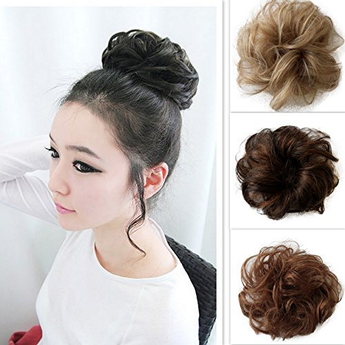 PRETTYSHOP 100% Human Hair Scrunchy Scrunchie Bun Up Do Hair Piece Hair Ribbon Ponytail Extensions Wavy Curly Messy Div. colours