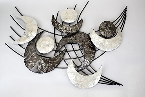 Wanddeko Mond aus Metall Metallbild Muschel Retro Perlmutt natur weiß 78 x 60 cm