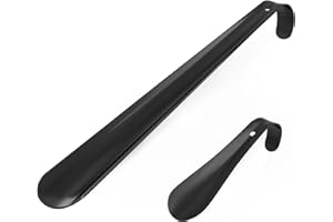 Jinhuaxin Calzador 2pc-Calzador(42cm&14cm) Calzador de Acero Inoxidable Calzador de zapatos largo de Metálico con Gancho Diseño Elegante y Ergonómico de Viaje Cómodo de Usar​(negro)