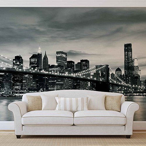 Stadt Brooklyn Bridge New York City- Forwall – Fototapete – Tapete – Fotomural – Mural Wandbild – (226WM) – XXL – 312cm x 219cm – VLIES (EasyInstall) – 3 Pieces - 4