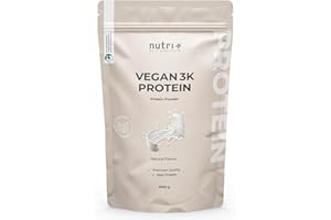 Nutri + Vegan Protein Powder Neutral sin Edulcorantes ni Azúcares Añadidos - 83% de Proteínas de Origen Vegetal - 1kg Sabor Natural también para Dulces