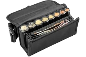 GEON Sacoche Serveur Monnayeur Pièces Euro – Portefeuille Serveur e Taxi - Porte Monnaie Trieur de Pièces 8 Compartiments - 4 Compartiments Billets - Ceinture Ajustable – Pochette Travail Restauration