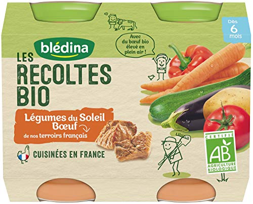 Blédina Les Récoltes Bio12 petits pots Légumes du Soleil Buf dès 6 mois (Pack de 6x2 pots)