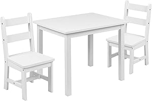 Flash Furniture Mesa y Silla de Madera Maciza para niños, Sala de Juegos, Dormitorio, Cocina, Juego de 3 Piezas, Madera de ingeniería, Color Blanco