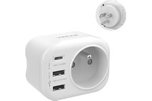 VINTAR 1PC Adaptateur Prise Americaine USA Canada Française Adaptateur de Voyage avec 2 USB-A et 1 USB-C 3A, Adaptateur Prise France vers USA Canada Mexique Thaïlande, Type B