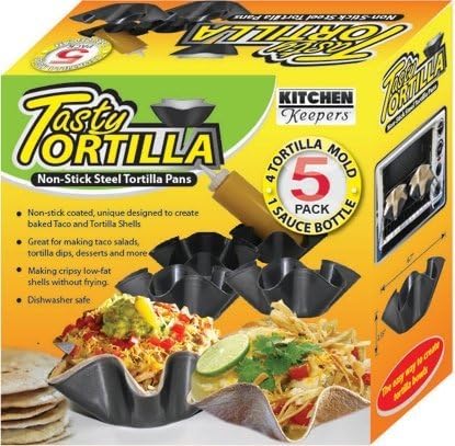 Tasty Tortilla Non Stick Steel Tortilla Pans, 4 Tortilla Mold and 1 Sauce Bottle 8 oz