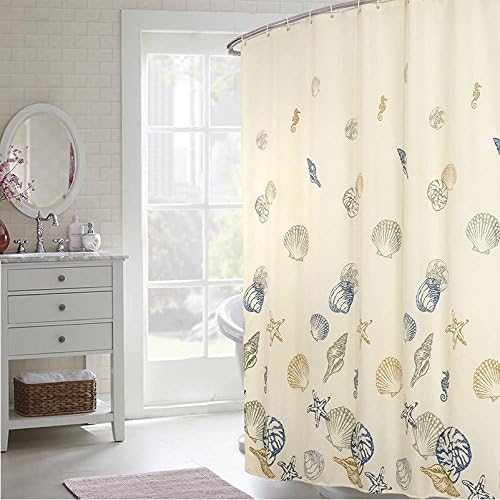 Kusun Shower Curtain Seashell pattern Polyester Bathroom Quick dry antibacterial fabrics Waterproof decor 180x200cm with hooks C001-200