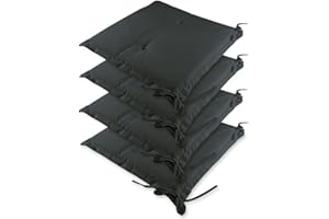 Detex® 4X Cojines 45x40x6cm Sydney para Sillas Jardín Repelente al Agua Correas de Sujeción Antracita