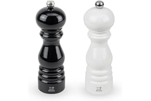 PEUGEOT - Duo Paris - Moulin à Poivre + Moulin à Sel 18 cm - Réglage Classique - Bois Revalorisé Labellisé PEFC - Fabrication Française - Coloris Noir & Blanc