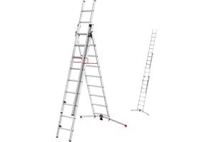 Hailo 9309-507 - Escalera Aluminio combinada 3 tramos con estabilizador Curvo ProfiLOT Combi (2x9 1x8 peldaños)