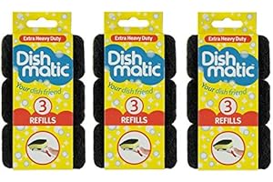 Dishmatic 9 x Extra Heavy Duty Black Refill Sponges Cleaning Scourer Washing, Foam, 3 Count (Pack of 3)
