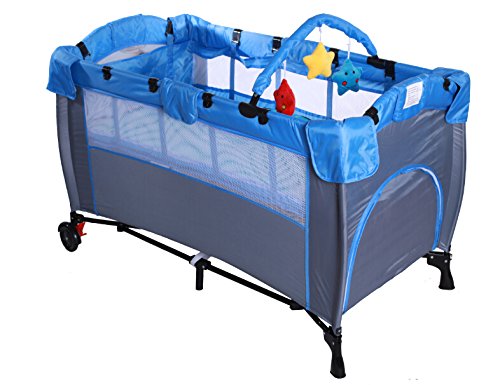 Portable Baby Child Travel Cot Bed Bassinet Play Pen Playpen (blue)