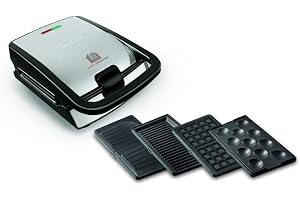 Tefal SW854D Kontaktgrill, Silver, Svart | 700 W, tallrikar för smörgåsar, våfflor, paninis och pufferter, 2 portioner per gå