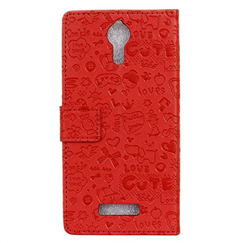 Handyhülle für Acer Liquid Zest Plus LTE,Quenjoy® Cartoon Textur Leder Tasche Smart Cover Flip Case Beschützer Haut Schutzhülle Hüllen für Acer Liquid Zest Plus LTE HM.HVNEE.001/HM.HVQEE.001 Smart Phone,Rote 02 - 2