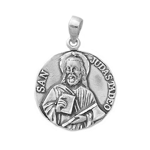 Medalla Colgante Plata Ley 925M San Judas Tadeo 27mm. Unisex