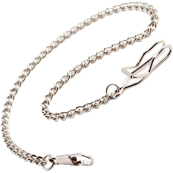 Chaîne de Montre de Poche en Argent 925 véritable pour Montre de Poche, 30 cm de Long, gourmette Plate de 5 mm avec Anneau Ressort et Mousqueton Rotatif