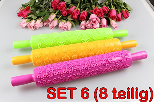 ROLLSTAB PRÄGEROLLEN SET 8-teilig FONDANT RELIEF MUSTERROLLE - 2