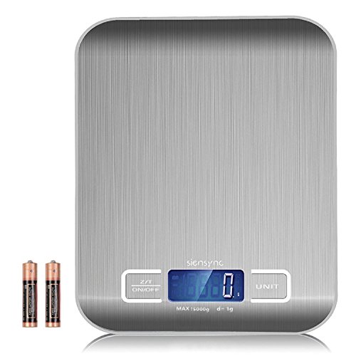 5Kg Digitale Küchenwaage, Siensync SF-2012 Mini Electronische Edelstahl Waage mit LCD Display, Hohe Präzision auf bis zu 1g Silber