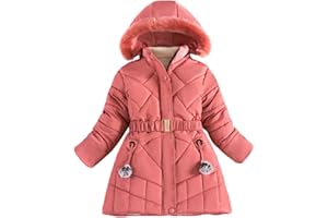 L SERVER Dziecięca kurtka zimowa dla dziewczynek, polarowa i gruba kurtka pikowana, wiatroszczelny, ciepły płaszcz zimowy z futrzanym kapturem