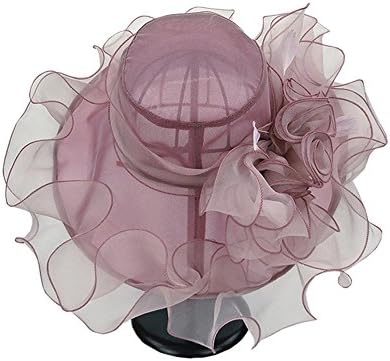 Caleen6 Women Foldable Organza Church Derby Hat Ruffles Wide Brim