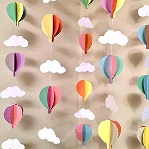 Pop The Party 3D Paper Hanging Parachute and Cloud for Wall Decoration (Pack of 4, Multicolor)