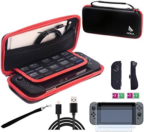 Nintendo Switch Case Travel Case for Nintendo Switch with Game Cartridges Tempered Glass Screen Protectors and Joy-Con Controller Covers for Nintendo Switch Accessories All In One Set,Black